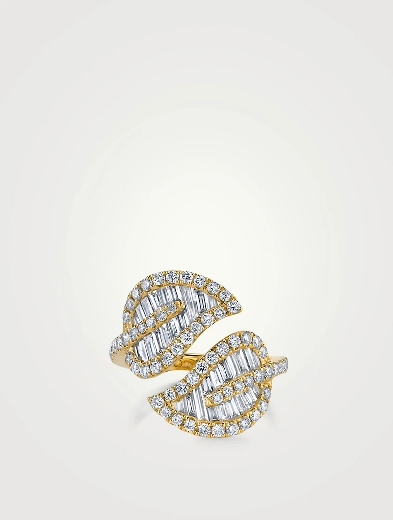 18K Gold Leaf Ring With Diamonds