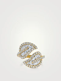 18K Gold Leaf Ring With Diamonds