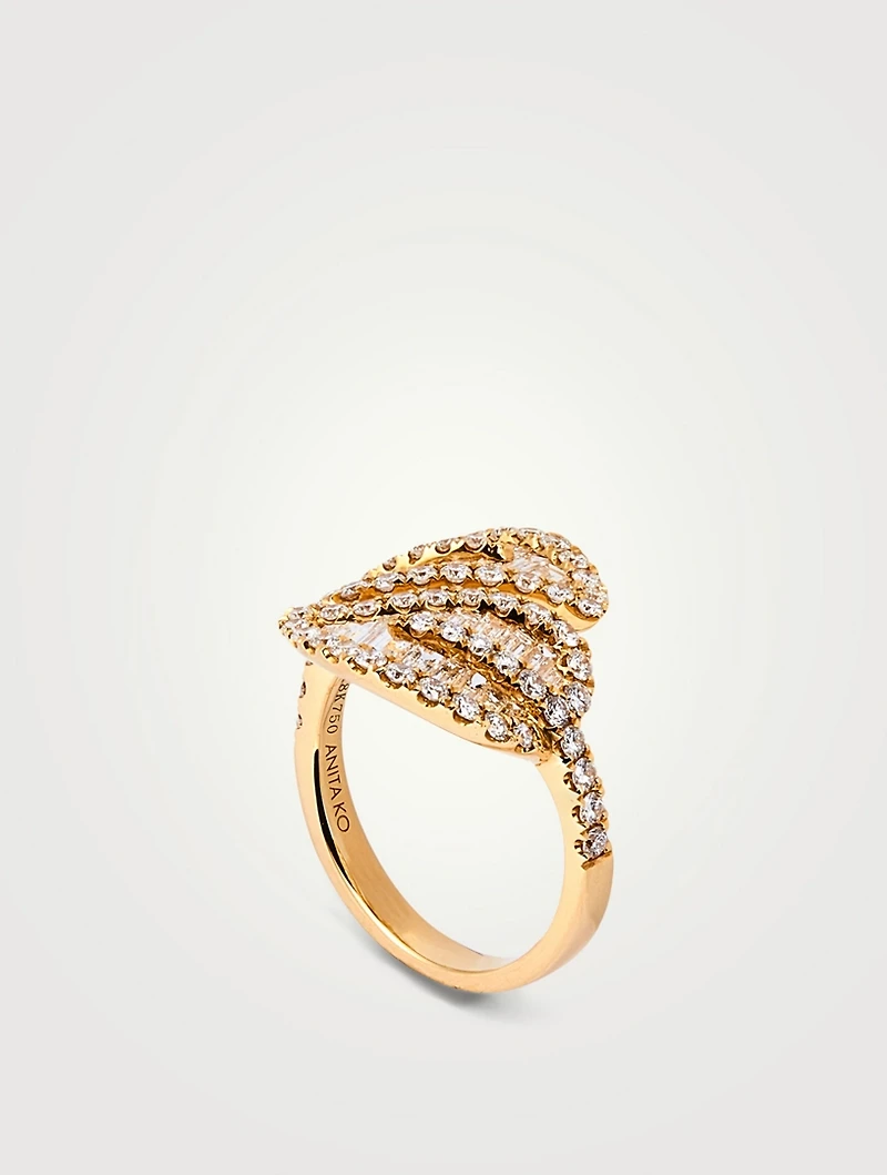 18K Gold Leaf Ring With Diamonds