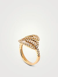 18K Gold Leaf Ring With Diamonds
