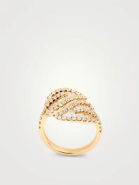 18K Gold Leaf Ring With Diamonds