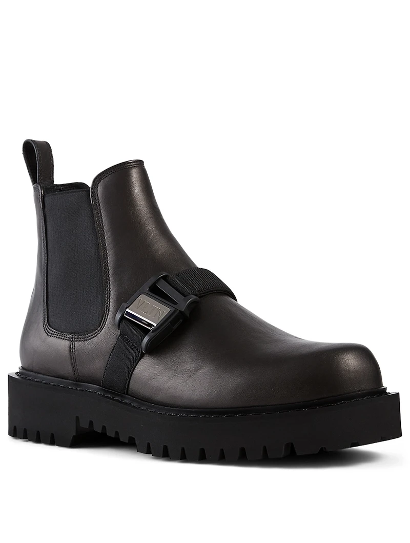Leather Beatle Boots With VLTN Buckle