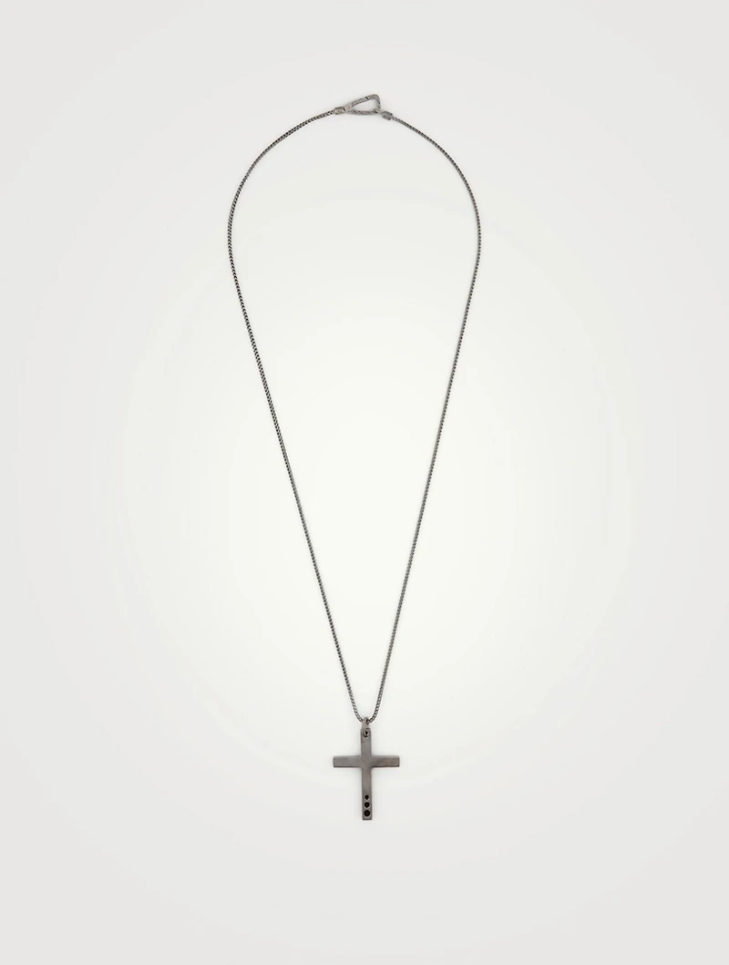 The Cross Oxidized Silver Wide Pendant Necklace With Black Enamel