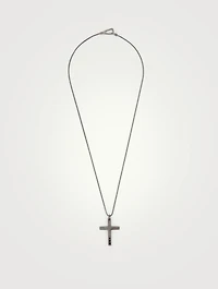 The Cross Oxidized Silver Wide Pendant Necklace With Black Enamel