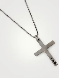 The Cross Oxidized Silver Wide Pendant Necklace With Black Enamel