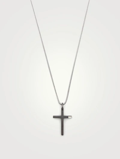 The Cross Black And White Silver Thin Pendant Necklace With Ivory Enamel