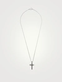 The Cross Black And White Silver Thin Pendant Necklace With Ivory Enamel