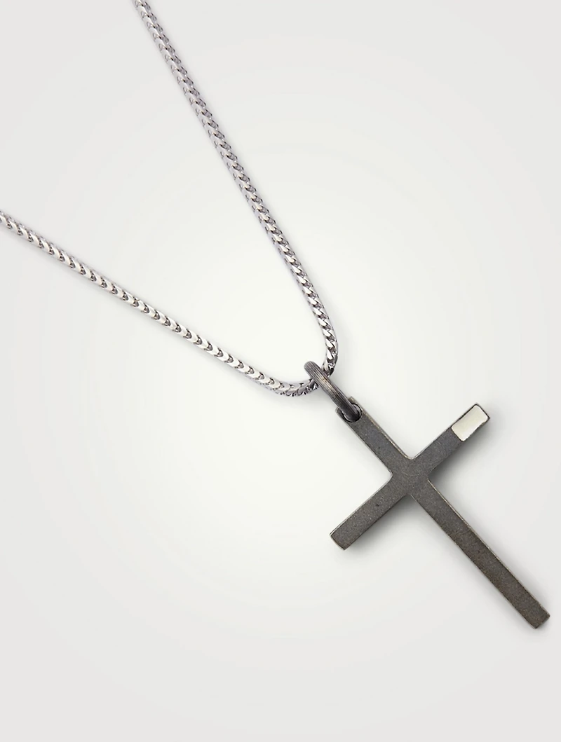 The Cross Black And White Silver Thin Pendant Necklace With Ivory Enamel