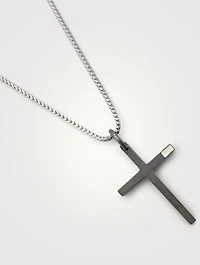 The Cross Black And White Silver Thin Pendant Necklace With Ivory Enamel