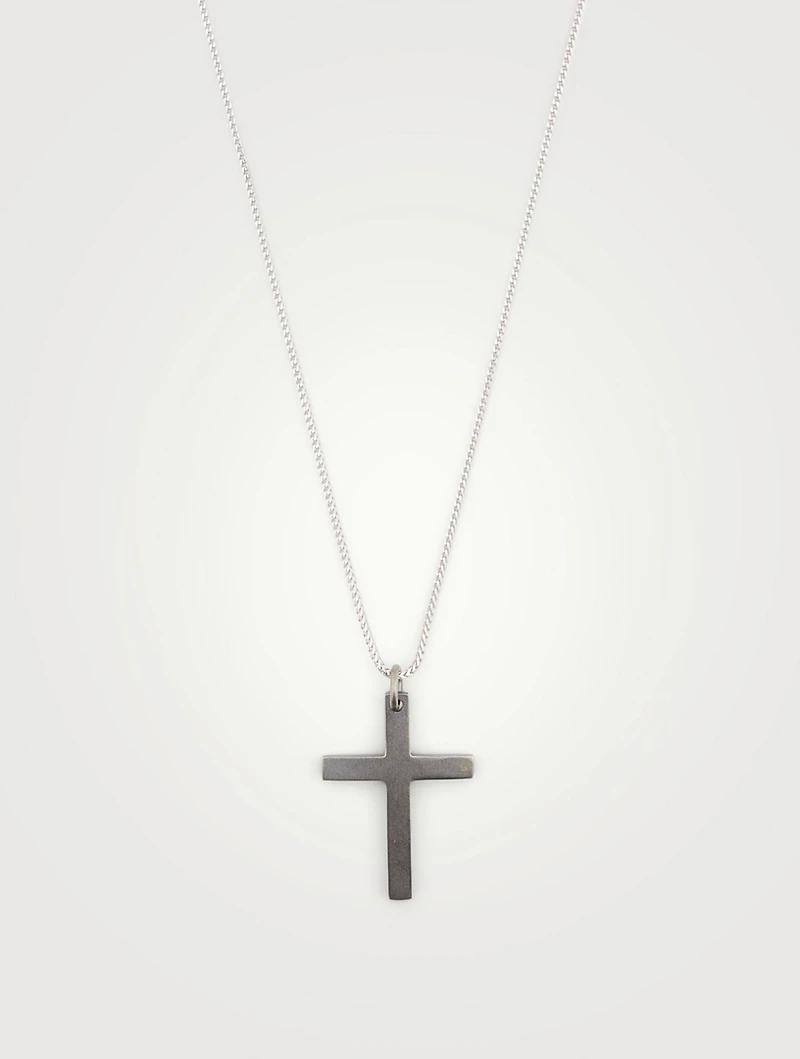 The Cross Black And White Silver Wide Pendant Necklace