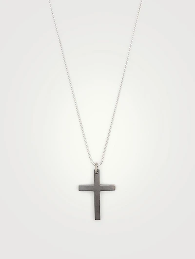 The Cross Black And White Silver Wide Pendant Necklace