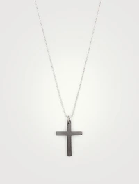 The Cross Black And White Silver Wide Pendant Necklace