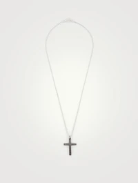 The Cross Black And White Silver Wide Pendant Necklace