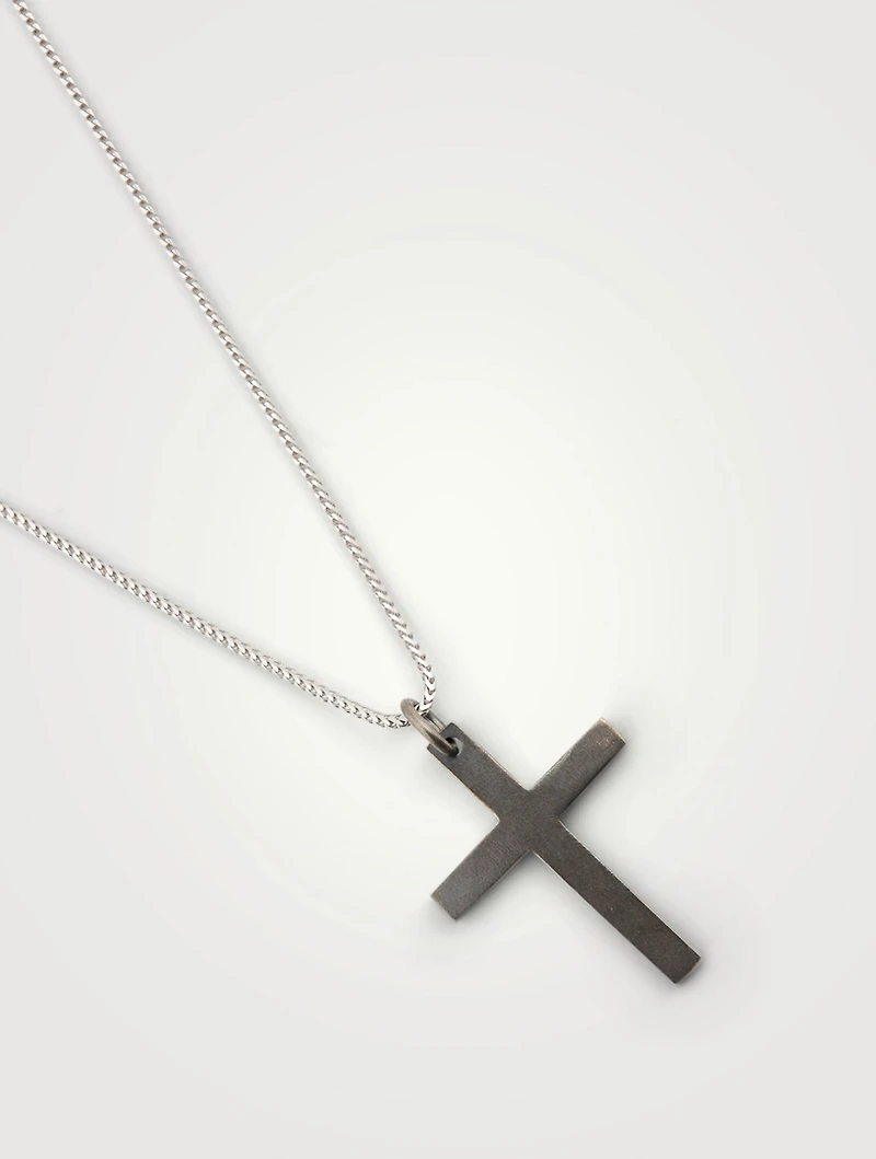 The Cross Black And White Silver Wide Pendant Necklace