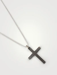The Cross Black And White Silver Wide Pendant Necklace