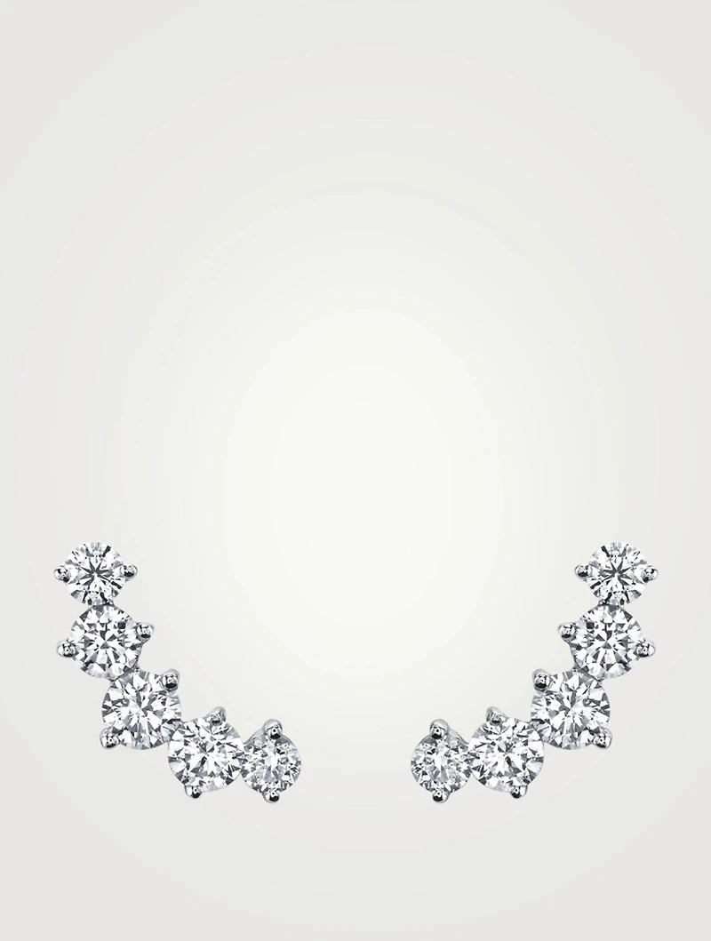 18K White Gold Diamond Arc Earrings