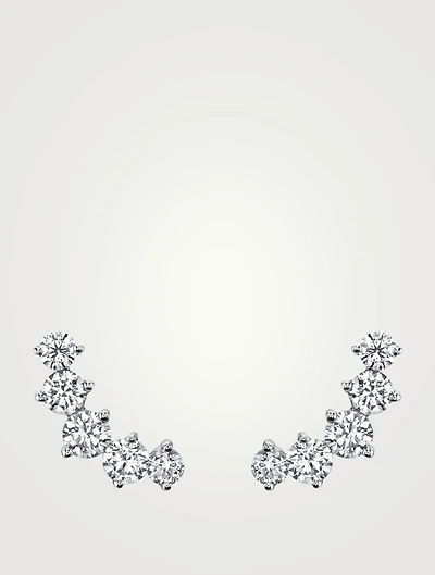 18K White Gold Diamond Arc Earrings