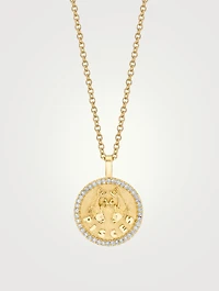 Small 18K Gold Zodiac Pisces Coin Pendant Necklace With Diamonds