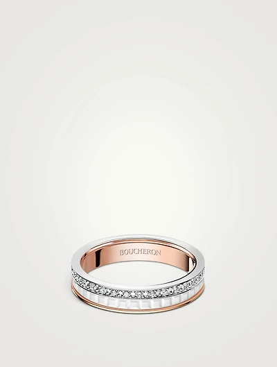 White Edition Quatre And Rose Gold Wedding Band With Ceramic Diamonds