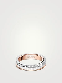 White Edition Quatre White And Rose Gold Wedding Band With White Ceramic And Diamonds