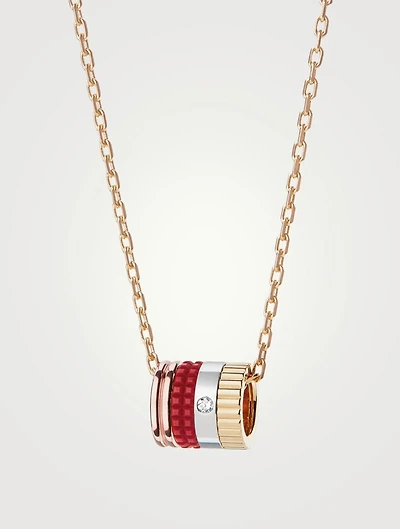 Mini Red Edition Quatre Gold Pendant Necklace With Red Ceramic And Diamond