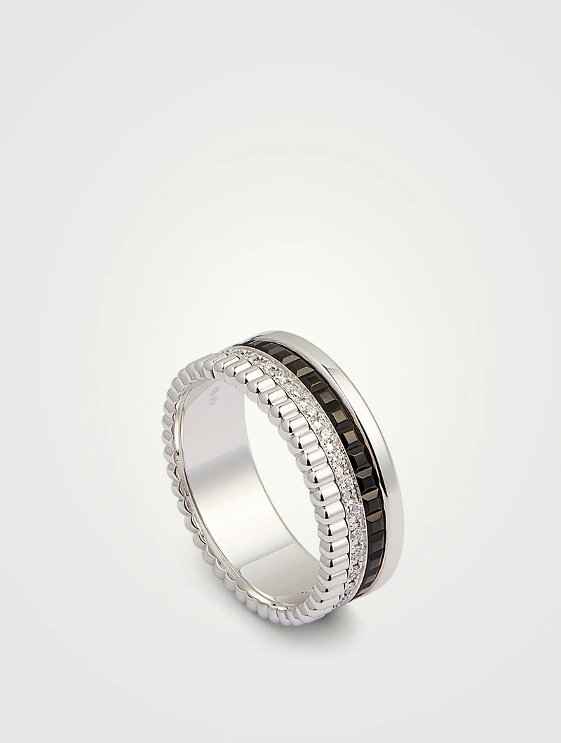 Small Black Edition Quatre White Gold Ring With Black PVD And Diamonds