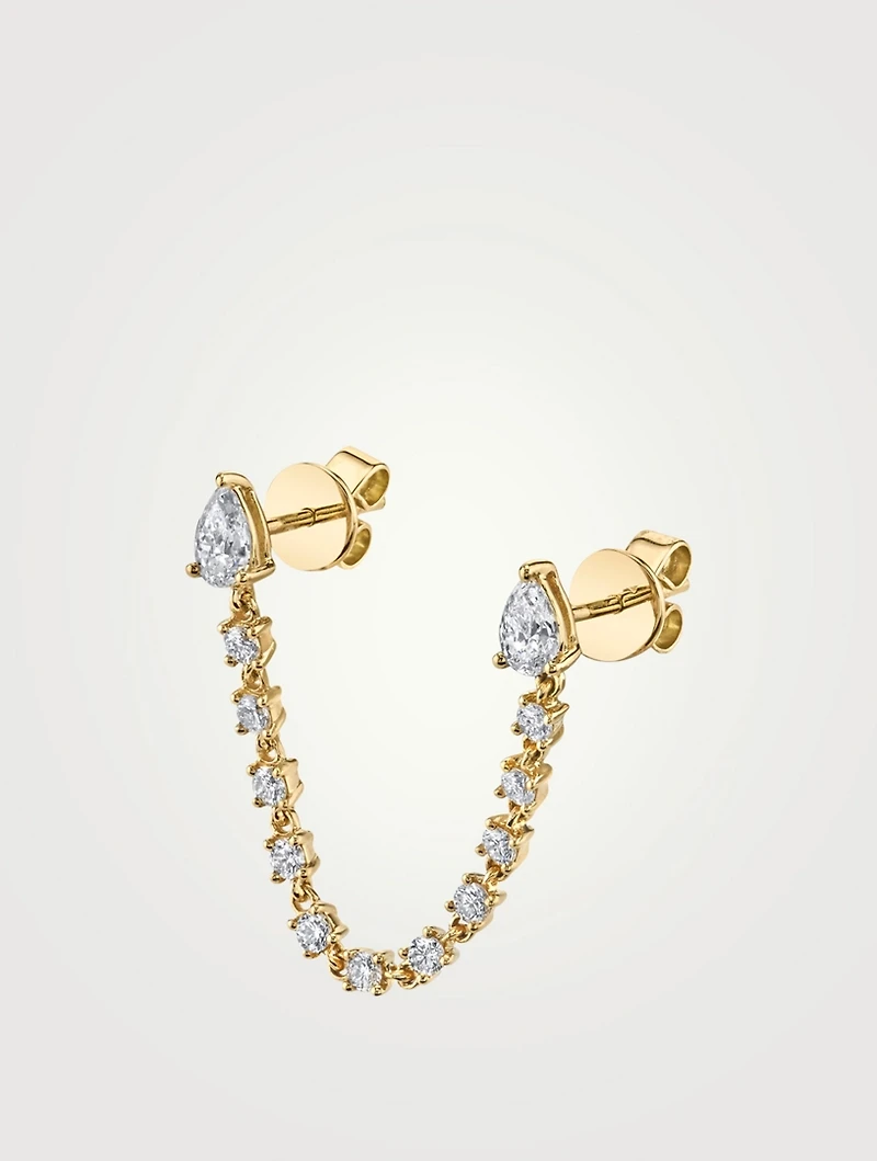 18K Gold Double Stud Loop Earring With Diamonds