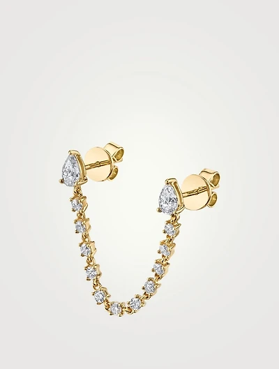 18K Gold Double Stud Loop Earring With Diamonds