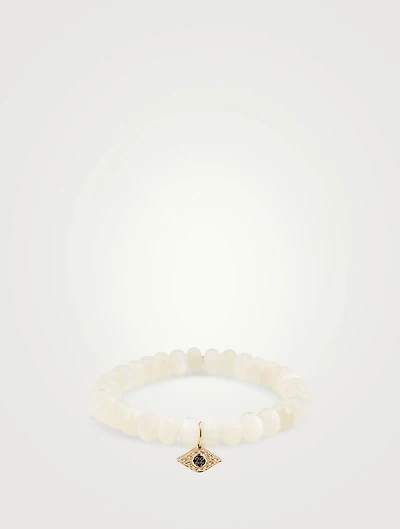Moonstone Beaded Bracelet With 14K Gold Diamond Evil Eye Charm