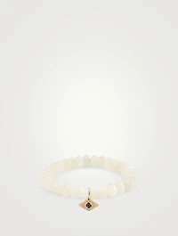 Moonstone Beaded Bracelet With 14K Gold Diamond Evil Eye Charm