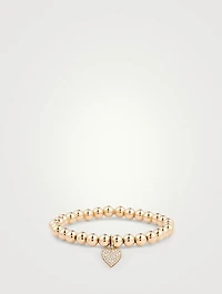 14K Gold Beaded Bracelet With Diamond Heart Charm