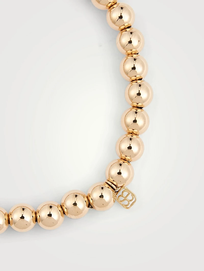 14K Gold Beaded Bracelet With Diamond Heart Charm