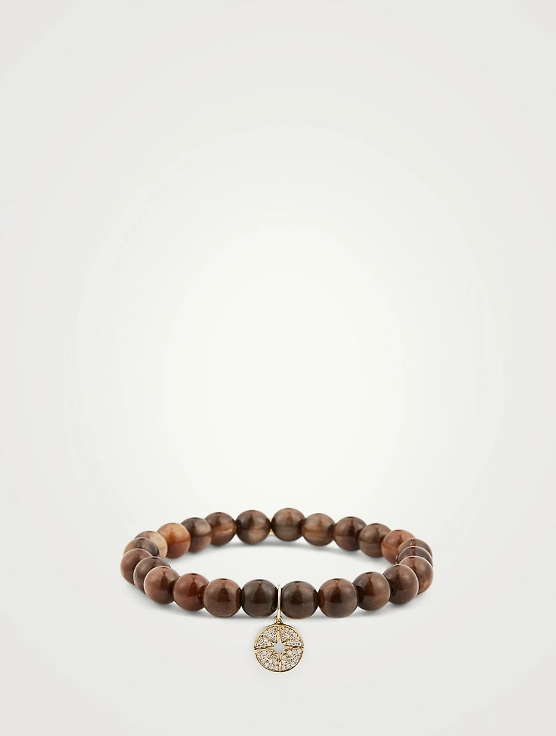 Beaded Bracelet With 14K Gold Diamond Starburst Charm