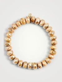 Moonstone Beaded Bracelet With 14K Gold Diamond Bezel Charm