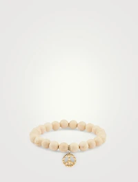 Coral Beaded Bracelet With 14K Gold Peace Sign Charm