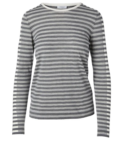Wool Long-Sleeve Top Striped Print