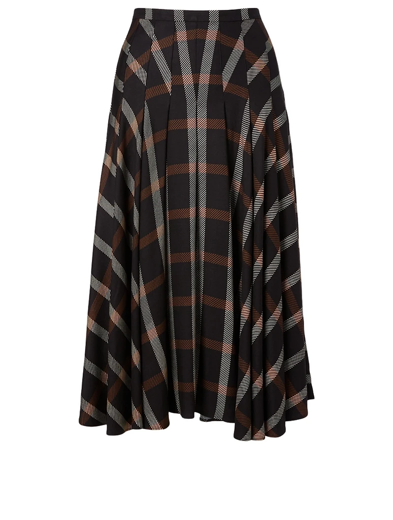 Pleated Midi Skirt Check Print