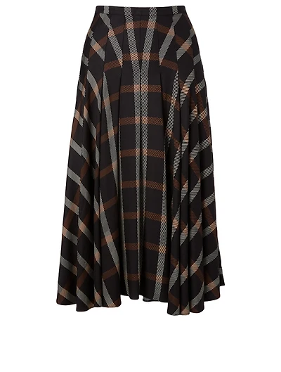 Pleated Midi Skirt Check Print