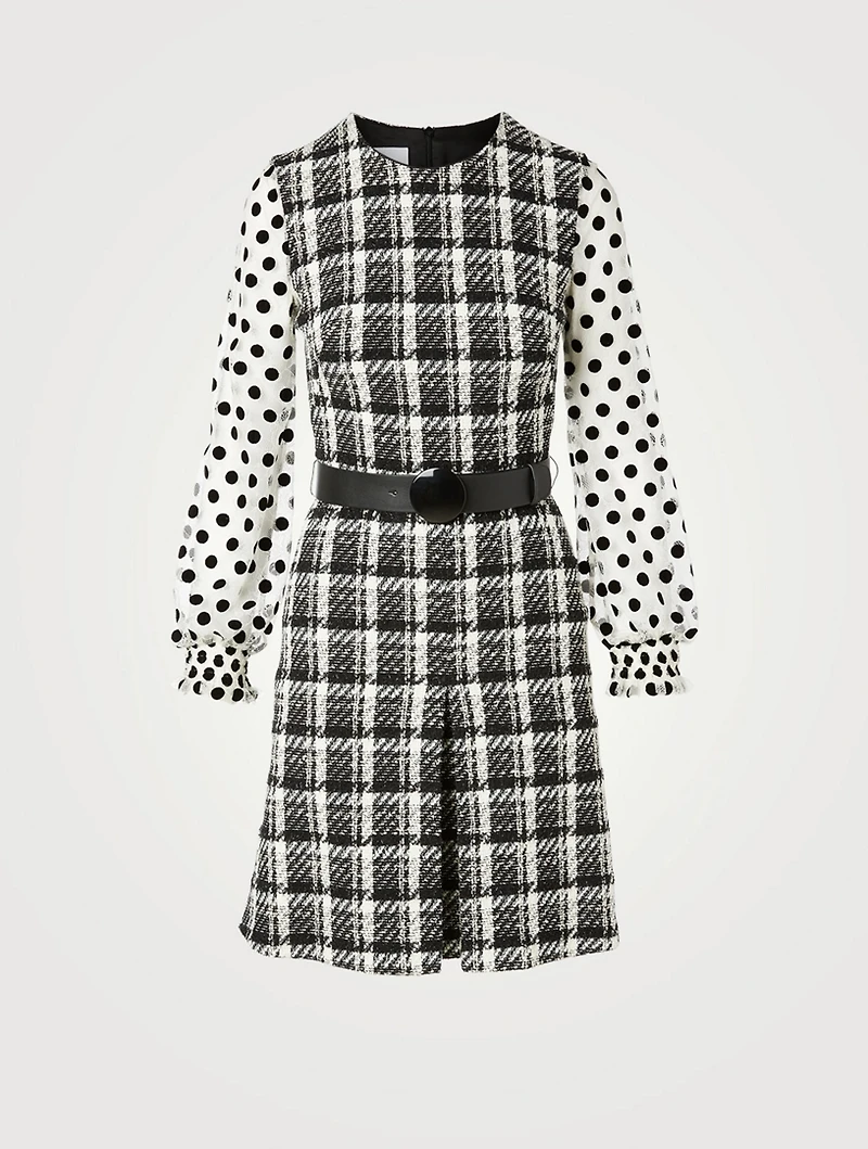 Tweed Dress With Swiss Dot Sleeve