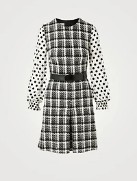 Tweed Dress With Swiss Dot Sleeve