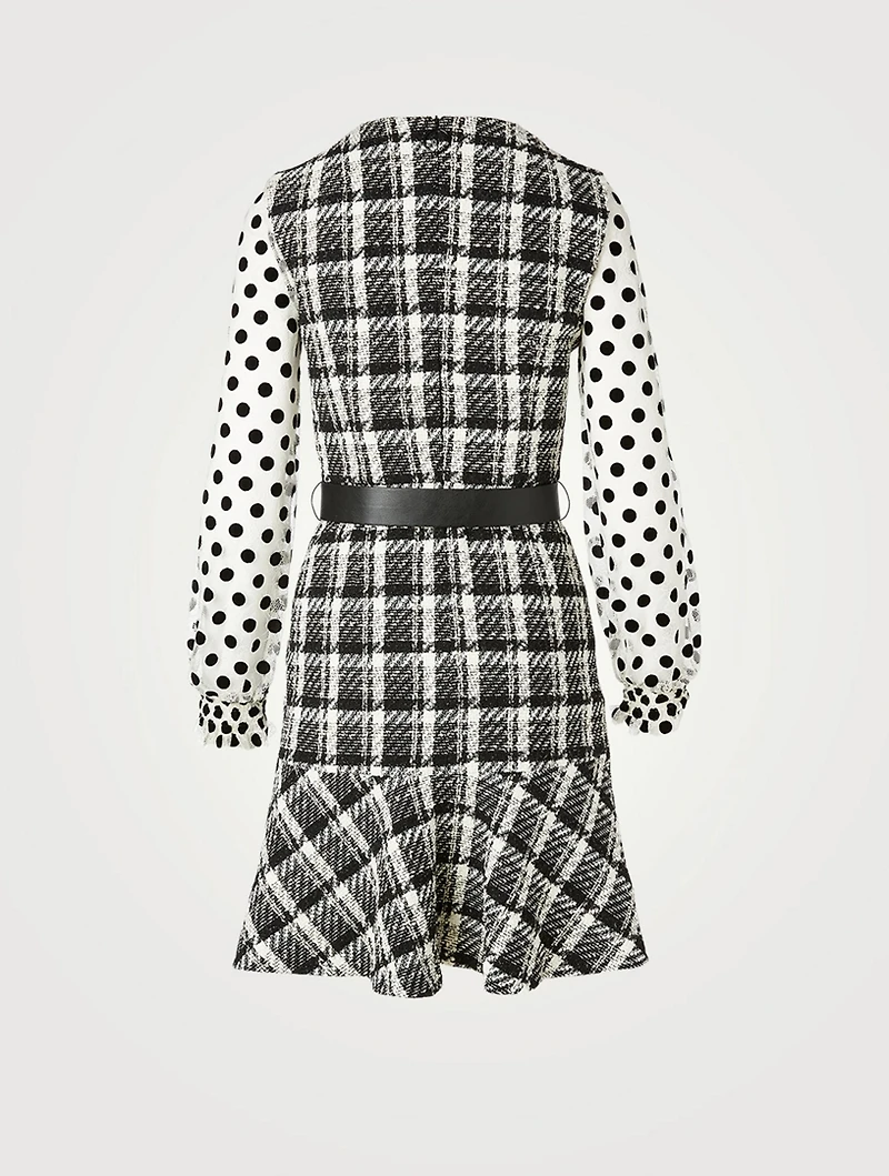 Tweed Dress With Swiss Dot Sleeve