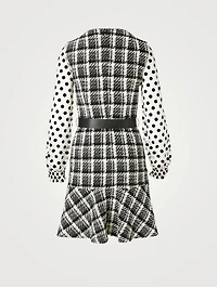 Tweed Dress With Swiss Dot Sleeve