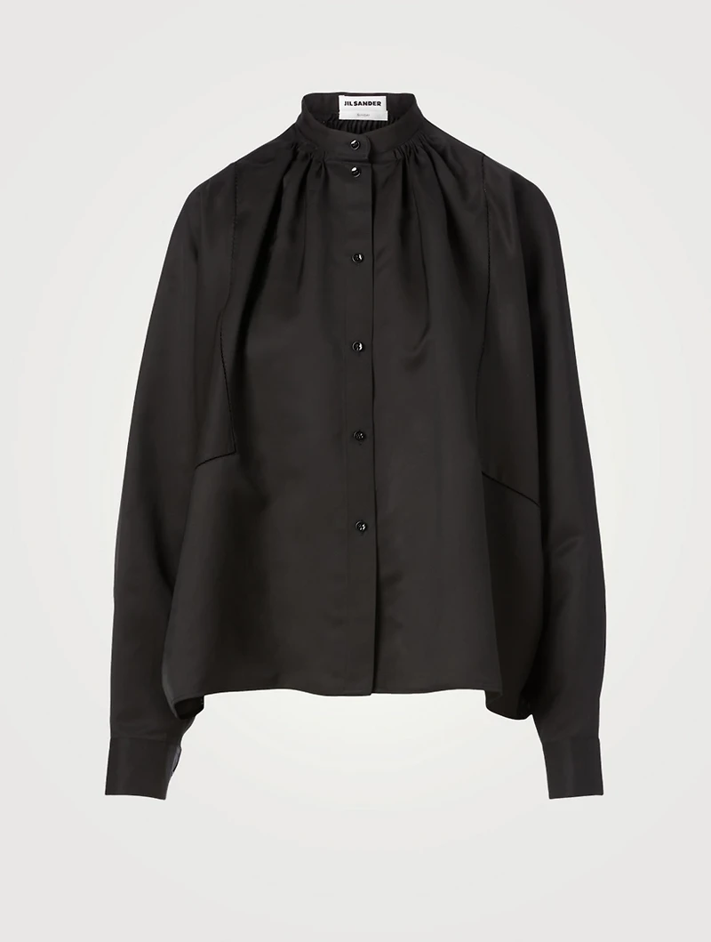 Silk-Blend Smock-Neck Blouse
