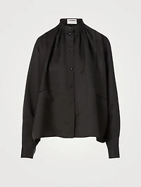 Silk-Blend Smock-Neck Blouse