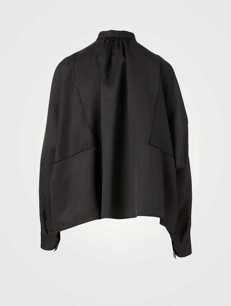 Silk-Blend Smock-Neck Blouse