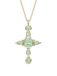 Special Edition 18K Gold Cross Pendant Necklace With Green Amethyst And Diamonds