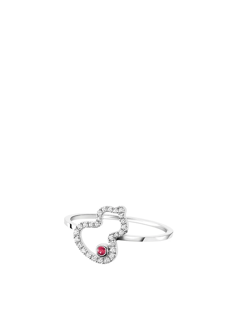 Petite Wulu 18K White Gold Ring With Diamonds And Ruby