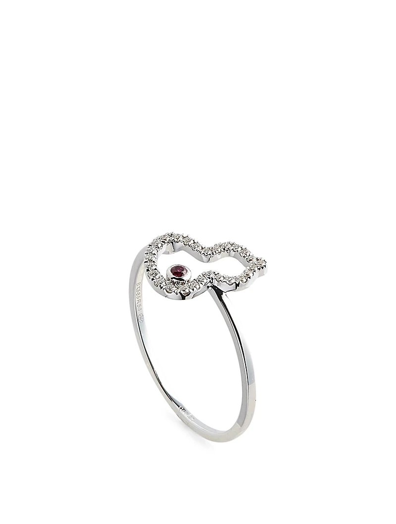 Petite Wulu 18K White Gold Ring With Diamonds And Ruby
