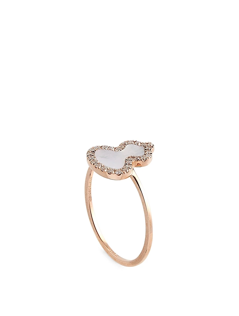 Petite Wulu 18K Rose Gold Ring With Diamonds And Mother Of Pearl