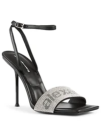 Julie Leather Crystal Logo Heeled Sandals
